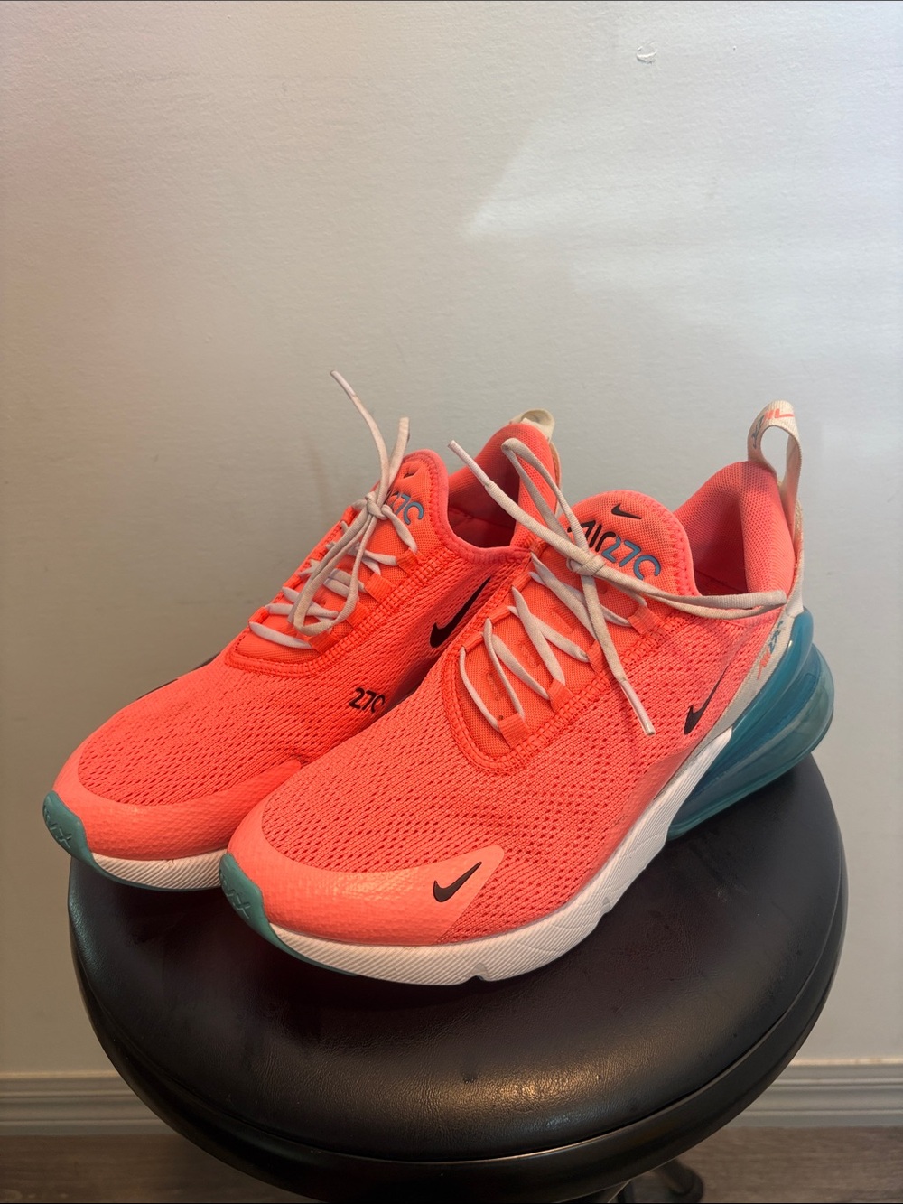 Nike Kids Coral Pink and Teal Air Max 270 Sneakers
